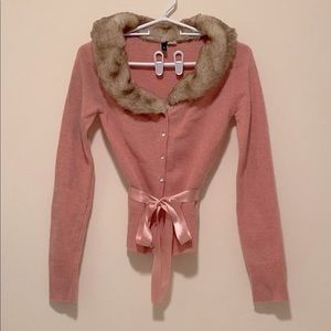 NWOT vintage style cardigan w/ removable faux fur
